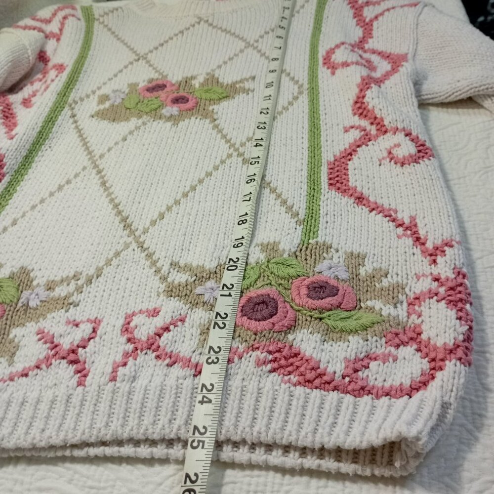 Vintage Basket Of Yarn 90s Sweater Womens L Floral Design Bohemia Boho - Picture 10 of 12